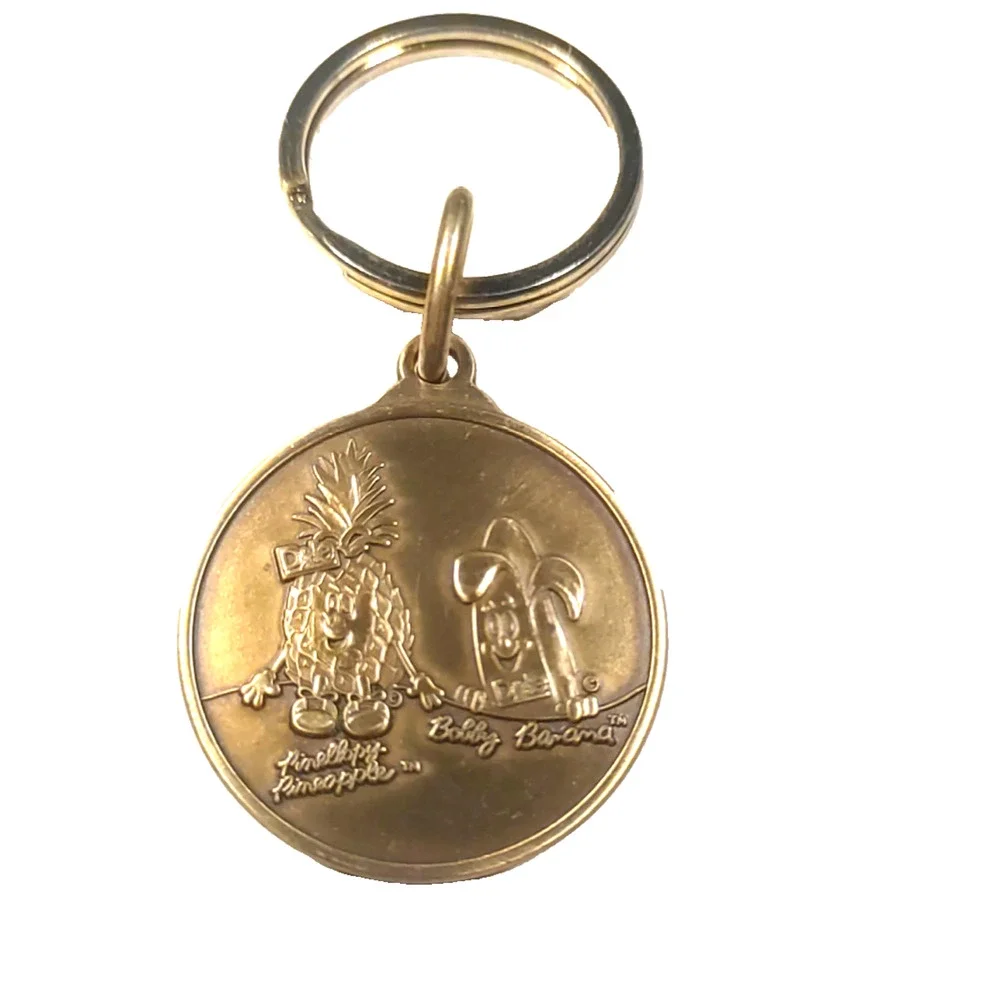 Dole Copper Tone Keychain Pineapple Banana